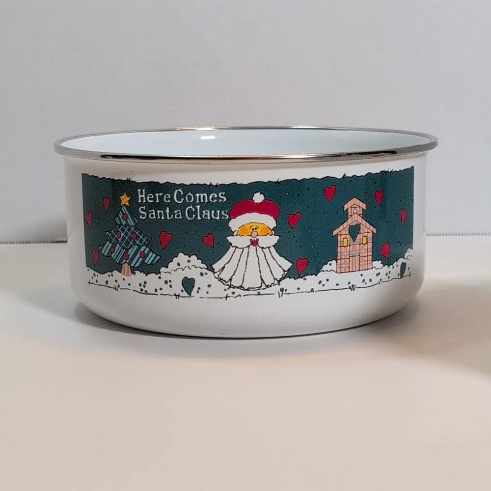 Vintage Christmas Enamel Nesting Storage Bowls - Set Of - 5 Great Condition - Picture 5 of 10